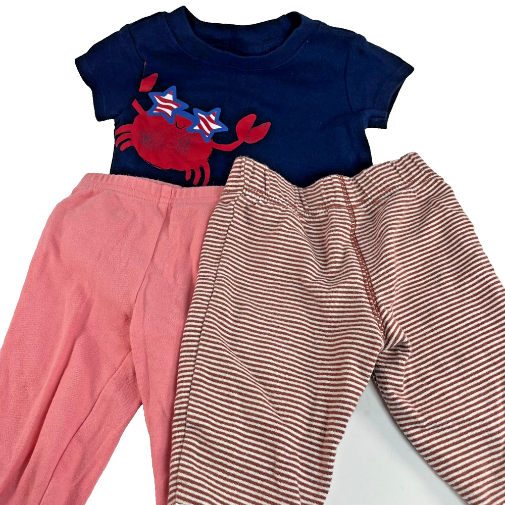 Carters Baby Outfit Set 3-6M Navy Crab Tee Pants Bundle